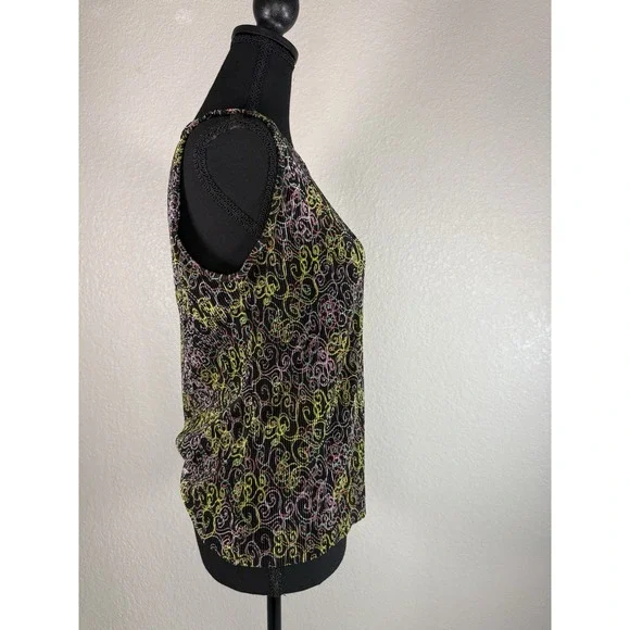 Y2K PLISSE‎ SLEEVELESS TOP TANK LARGE COLORFUL PRINT - Picture 5 of 7